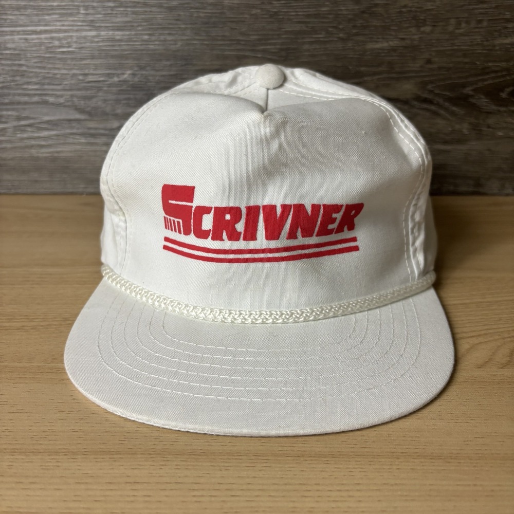 Vintage Scrivner Hat Cap Snap Back White Red Trucker Advertising Mens 80s Promo